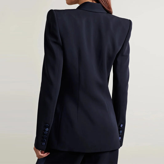 Navy Blue Women's 2 Piece Set Suit Double-Button Blazer Elegant Long Pantsuit Set Business Casual Daily Work Outfits Customize