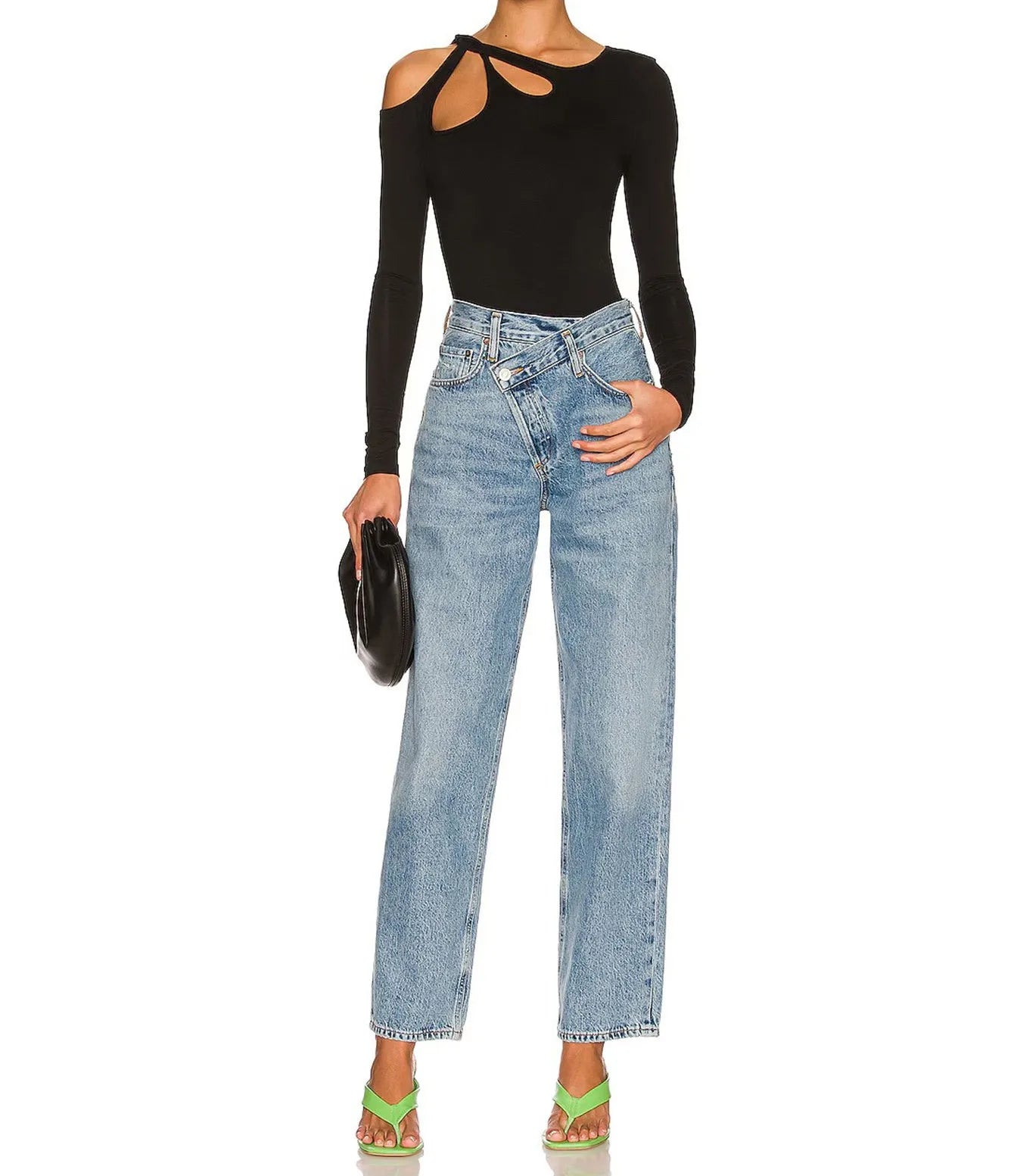 New Fashion Womens Black Bodysuit Stylish Solid Color Slim Fit Cut Out Long Sleeve Romper For Spring Summer S-XL