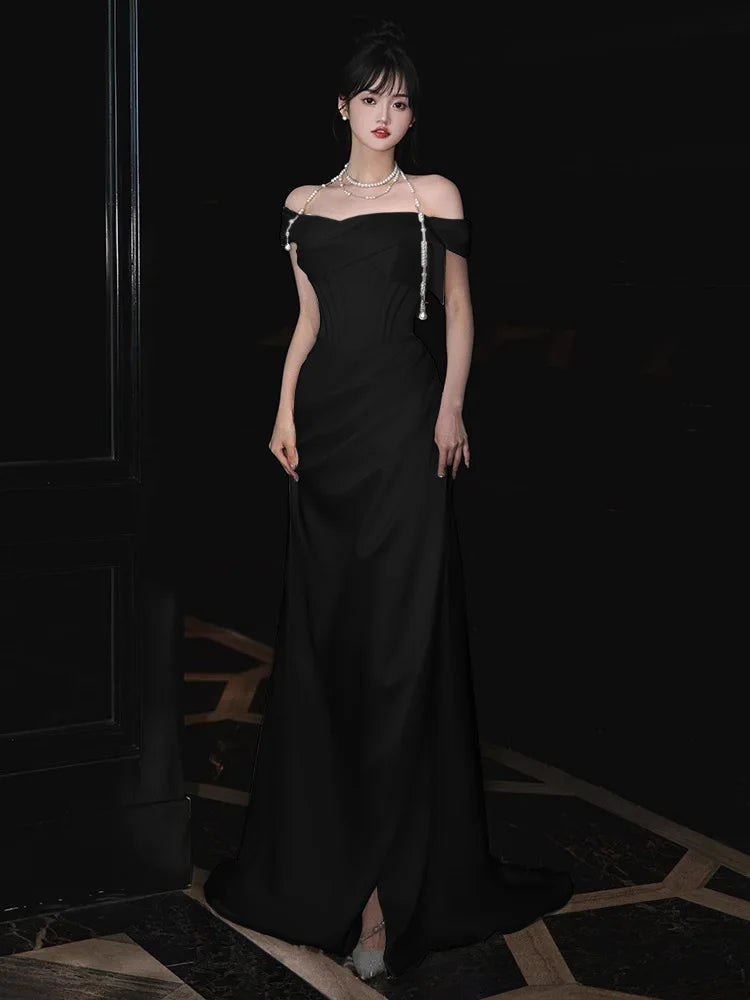 New One Shoulder Toasting Bridal Light Wedding Dress Fashion Engagement White Outward Yarn Luxury Banquet Style Evening Dress