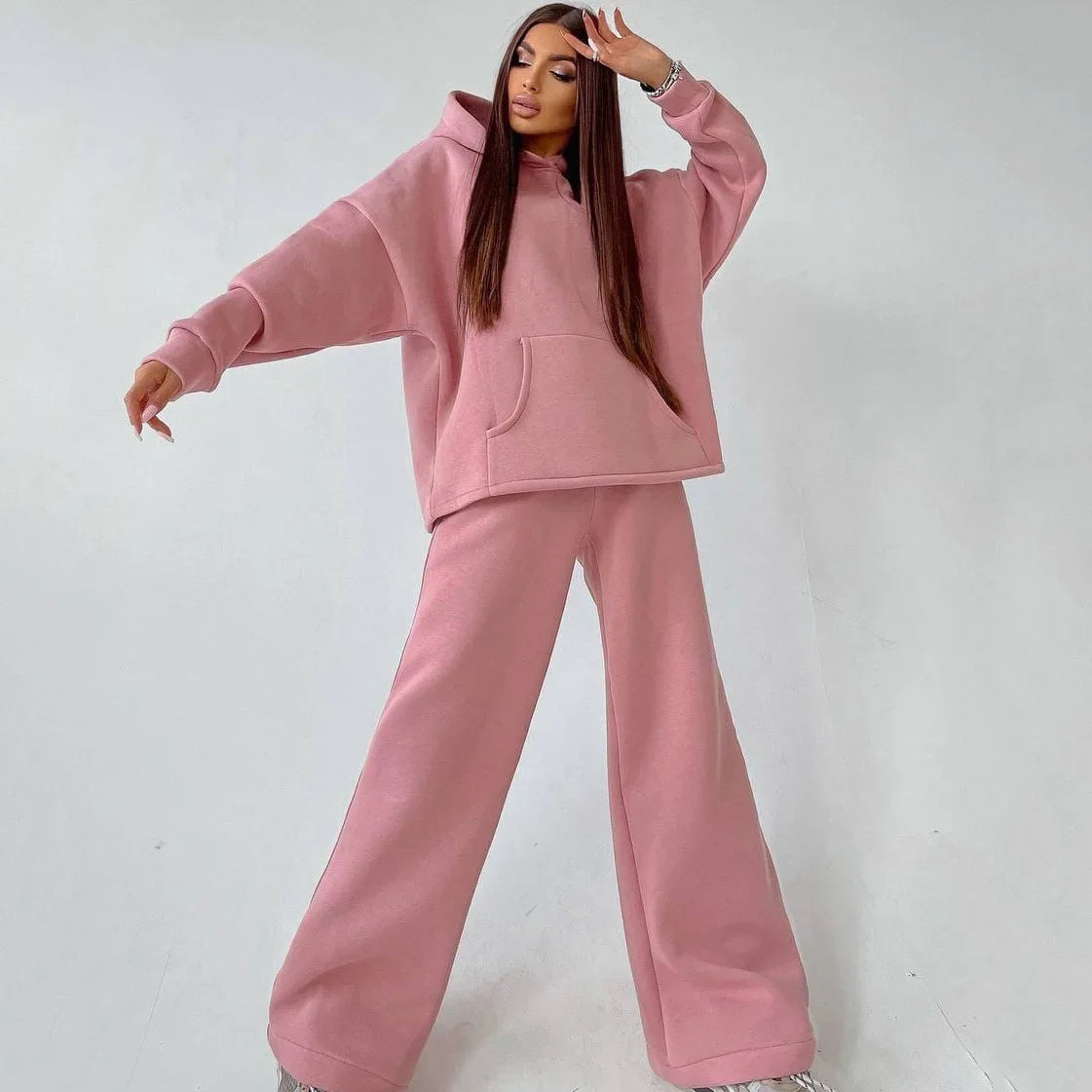 Casual Sport Tracksuit Women Hooded Two Pieces Set Sweatshirts Pullover Hoodies Pockets Pants Suit Trousers Outfits Autumn 2025