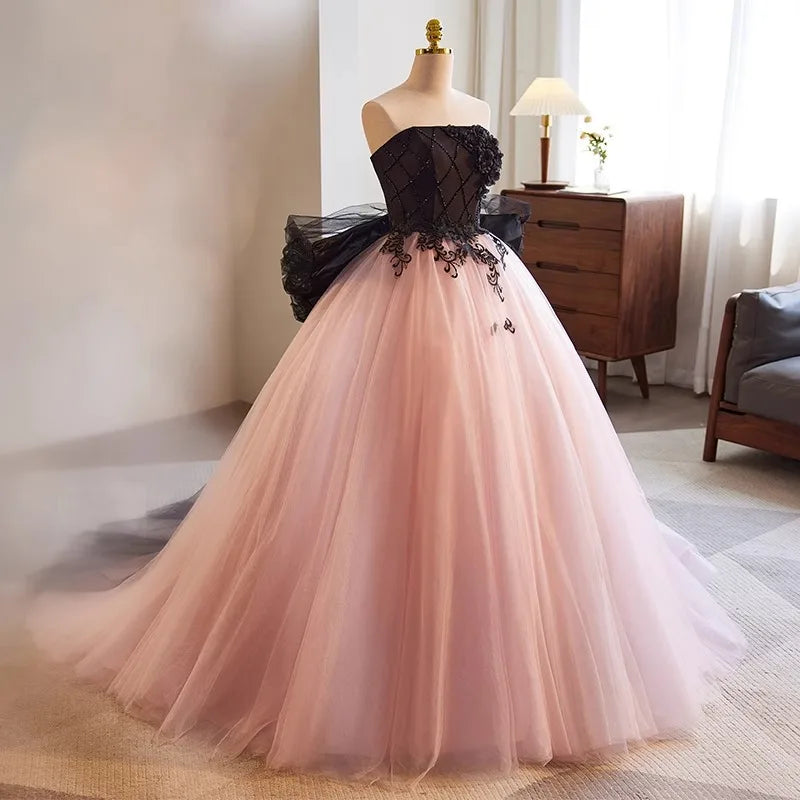 European and American Strapless 2026 Spring/Summer New Evening Dress, Women's Banquet Wedding Dress, Fairy Elegant Puff Skirt