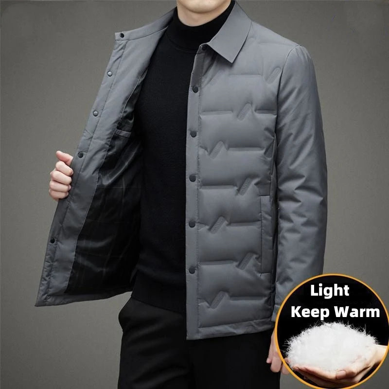 Man Light Weight Down Coats Casual Slim Fit Warm Winter Business Dress Shirts No Hoodies Jackets Simple Fashion Outwear Clothing