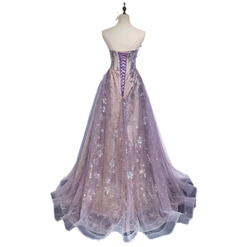 Strapless Evening Gown with High-end Feel, Trailing Princess Colored Veil, Host of The Annual Meeting, Vocal Art Exam Long Skirt