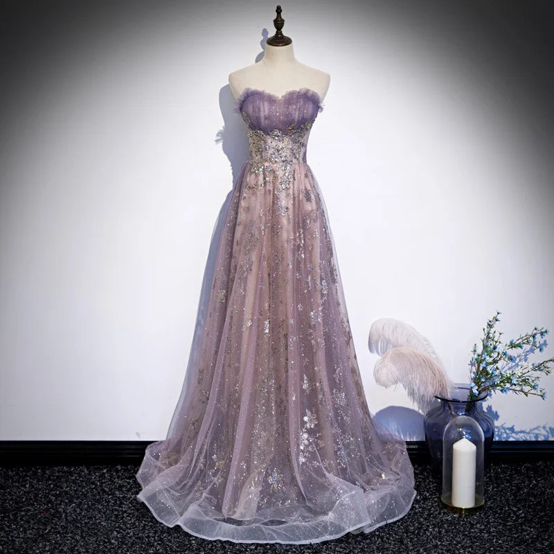 Strapless Evening Gown with High-end Feel, Trailing Princess Colored Veil, Host of The Annual Meeting, Vocal Art Exam Long Skirt