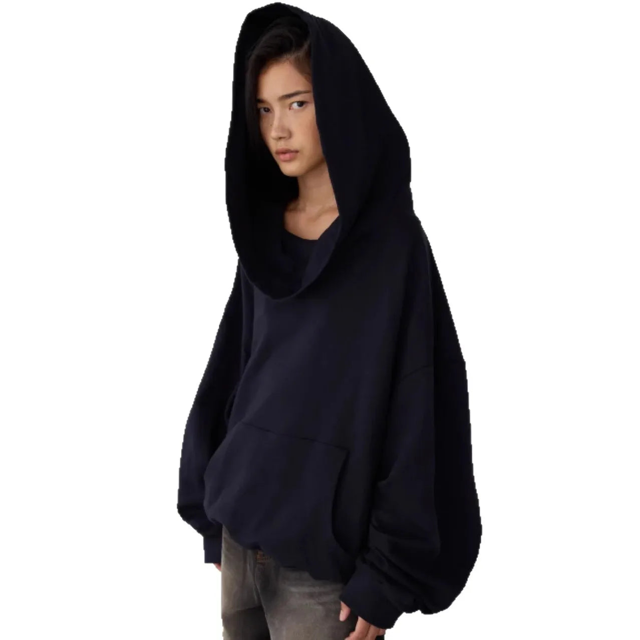 Off-The-Shoulder Hoodie 2025 Autumn Winter Solid Color Hooded Sweatshirt for Women Loose Comfortable Laid-back Streetwear Style