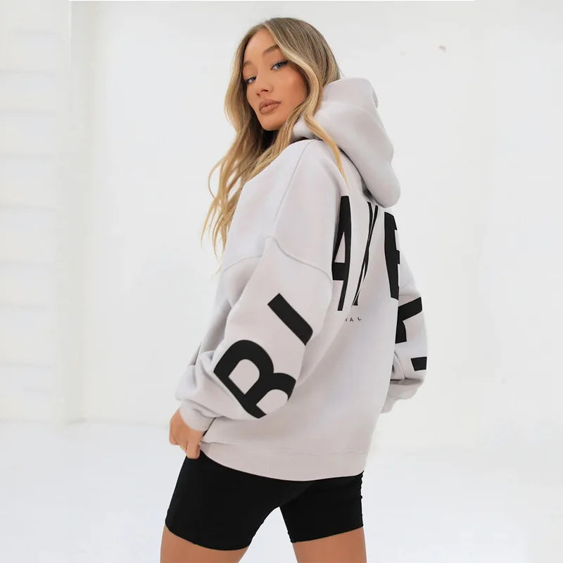 2025 Elegant Women Chic Hoodies Fashion Autumn Winter Fleece Long Sleeve Solid Color Hooded Top Casual Office Lady Sweatshirts