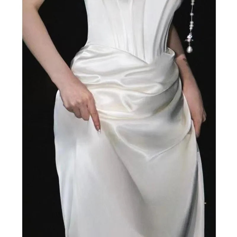 New One Shoulder Toasting Bridal Light Wedding Dress Fashion Engagement White Outward Yarn Luxury Banquet Style Evening Dress