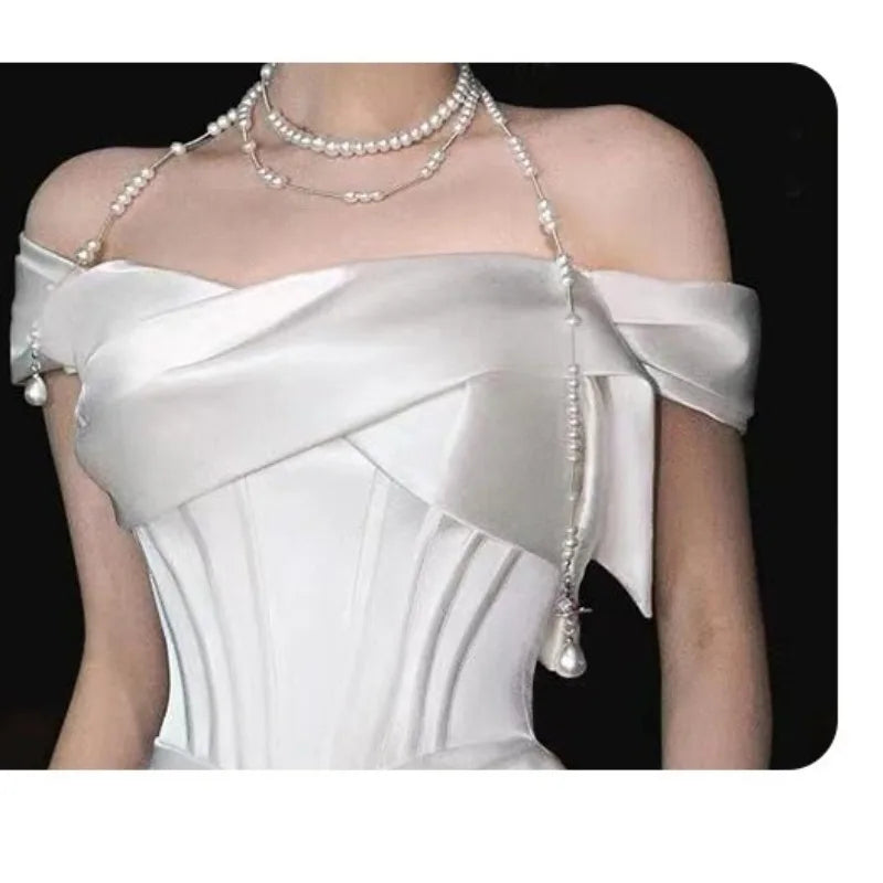 New One Shoulder Toasting Bridal Light Wedding Dress Fashion Engagement White Outward Yarn Luxury Banquet Style Evening Dress