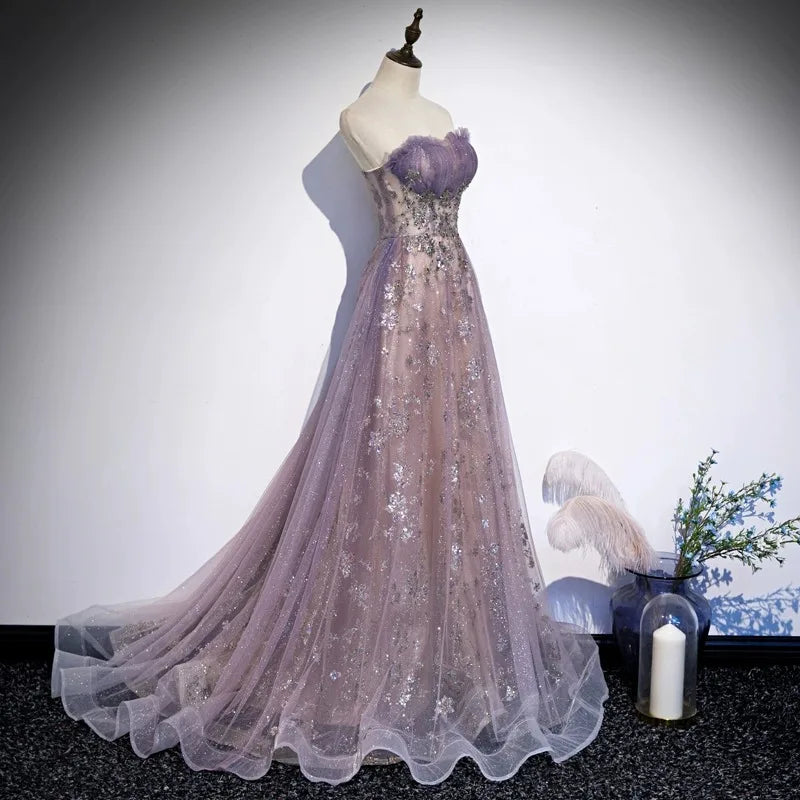 Strapless Evening Gown with High-end Feel, Trailing Princess Colored Veil, Host of The Annual Meeting, Vocal Art Exam Long Skirt