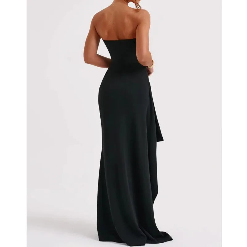 Elegant Long Dress Sexy Vestidos Evening Dresses Temperament Vestido Largos French Slim Wrap Hip Solid Color Irregula Hem Slit